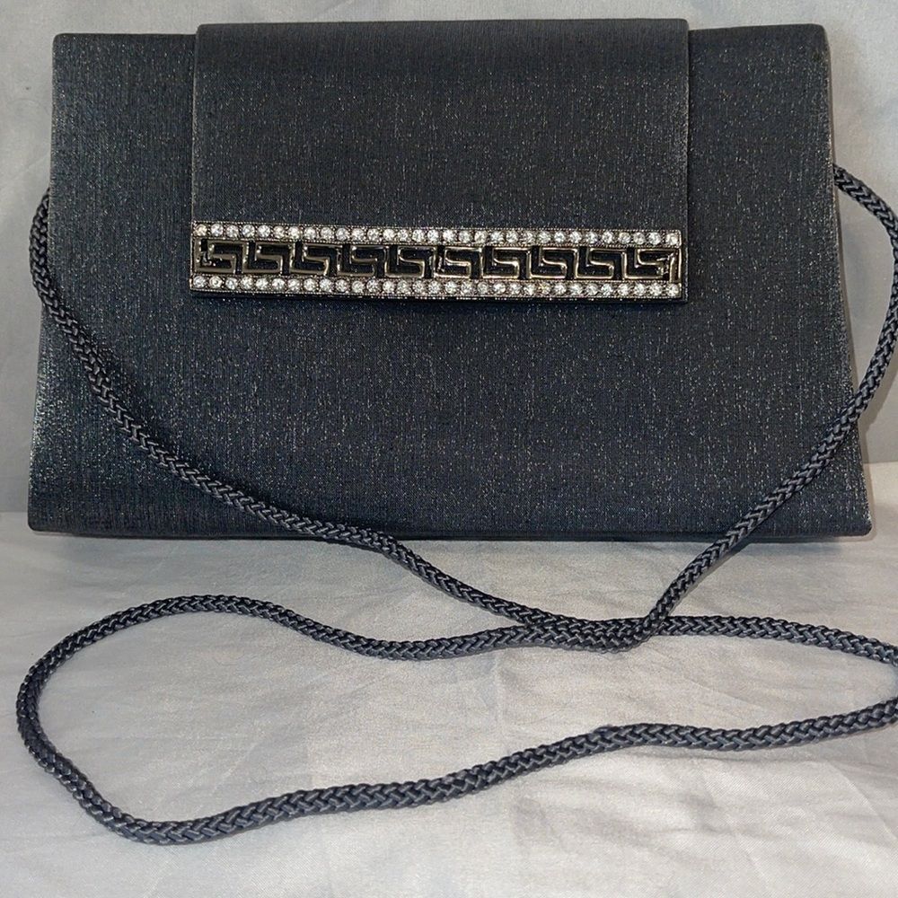 Satin Gray clutch/Shoulder bag with a nice Rhinestone Embellishment